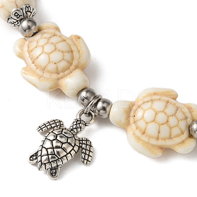 Starfish & Tortoise Synthetic Turquoise Beaded Stretch Bracelets & Dangle Earrings Kits SJEW-JS01311-01-1