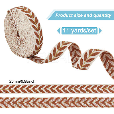 about 10.5~11 yards Ethnic Style Polycotton Jacquard Leaf Ribbons OCOR-GO0001-15D-1