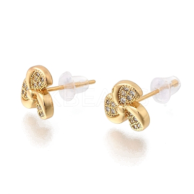 Brass Clear Cubic Zirconia Vortex Spiral Stud Earrings EJEW-A154-02G-1