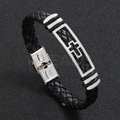 Hollow Corss Link Bracelet with Leather Cords PW-WG26645-01-1