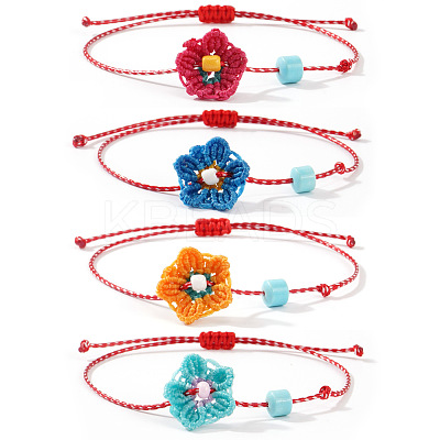 4Pcs Handmade Woven Flower Polyester Cord Bracelet Sets MK8494-1-1