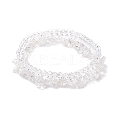 Chip & Round Natural Quartz Crystal Beaded Stretch Bracelets BJEW-JB10189-01-1