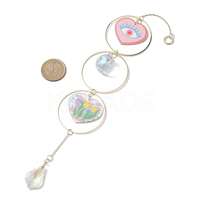 Heart Acrylic & Brass Ring Hanging Ornaments HJEW-JM02023-1