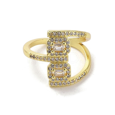 Brass Pave Cubic Zirconia Open Cuff Rings RJEW-M170-01G-1