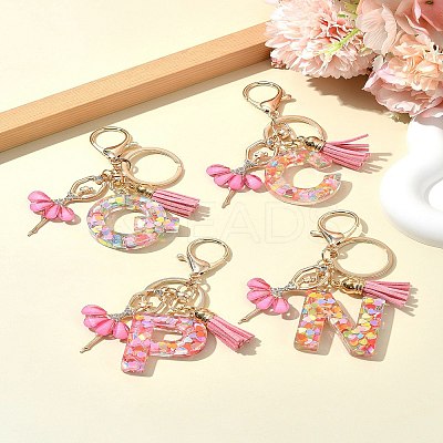 Letter A~Z Transparent Glitter Resin Pendant Keychains KEYC-FZ00024-06-1