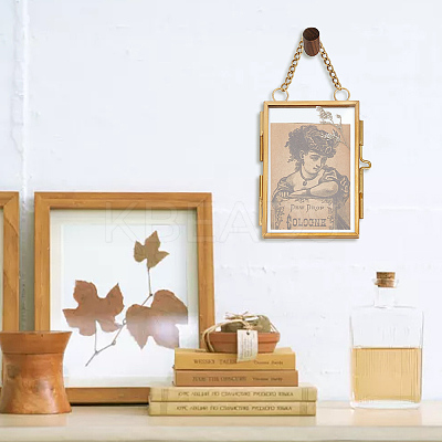 Rectangle Mini Brass Wall Hanging Photo Frame for Pressed Flower with Chain ODIS-WH0061-05AG-1