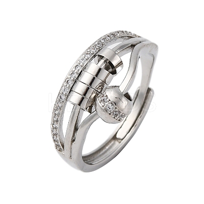 Brass Micro Pave Clear Cubic Zirconia Finger Rings for Women Ease Anxiety RJEW-S624-05P-01-1