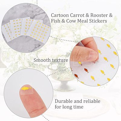 80 Sheets 4 Style Cartoon Carrot & Rooster & Fish & Cow Meal Stickers DIY-OC0008-68A-1
