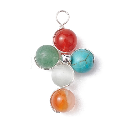 Gemstone Round Beaded Pendants PALLOY-JF02255-1