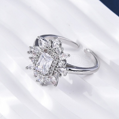 Brass Micro Pave Clear Cubic Zirconia Cuff Rings for Women RJEW-A062-03P-1