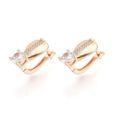 Brass Micro Pave Cubic Zirconia Teardrop Hoop Earrings EJEW-T048-35G-1