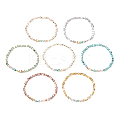 7Pcs Natural & Synthetic Mixed Gemstone & Brass Beads Stretch Bracelets for Women BJEW-JB13334-1