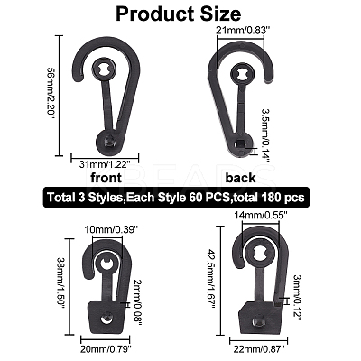 180Pcs 3 Style PP Plastic Display Snap Hooks FIND-NB0002-90B-1
