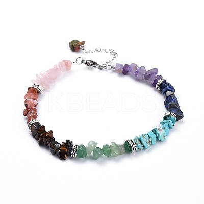 Chakra Jewelry Natural & Synthetic Gemstone Chip Anklets X-AJEW-AN00269-1