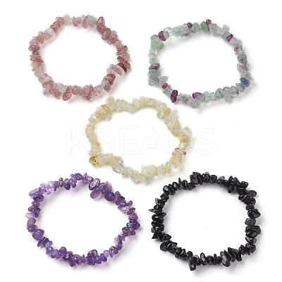 12 Constellation Natural Mixed Gemstone Chip Beaded Stretch Bracelets Sets for Women Men BJEW-JB10264-02-1