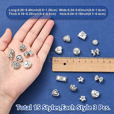 45Pcs 15 Styles Tibetan Style Alloy Beads FIND-YW0006-27-1