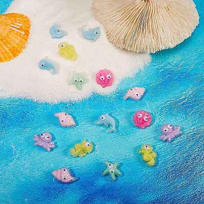 22Pcs 6 Style Oceanic Animal Resin Cabochons CRES-SZ0001-23-1