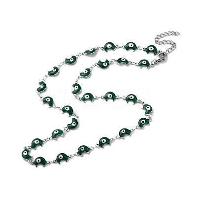 Moon with Evil Eye Enamel Link Chain Necklace NJEW-G117-02P-1
