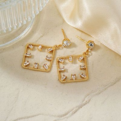 Geometric Hollow Design Brass Pave Clear Cubic Zirconia Stud Earrings SQ8003-2-1