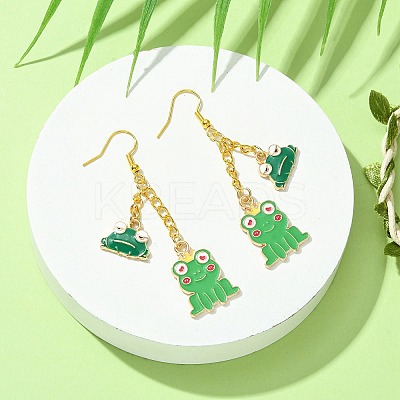 Alloy Enamel Frog Dangle Earrings with Iron Earring Pins for Women EJEW-JE05421-04-1