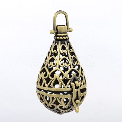 Brass Cage Pendants KK-P026-02AB-NR-1