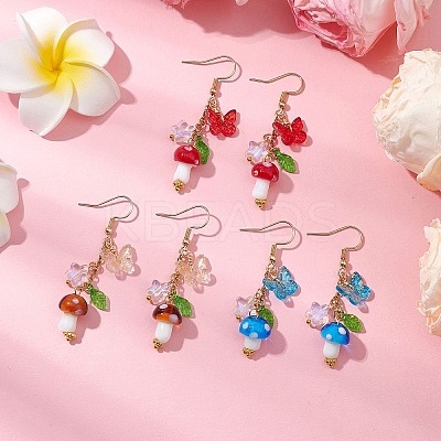 304 Stainless Steel Butterfly & Mushroom Dangle Earrings for Women EJEW-JE06235-1