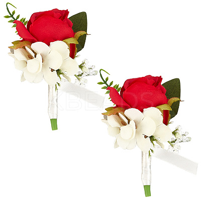 2Pcs Silk Cloth Imitation Rose Boutonniere AJEW-CP0008-47-1