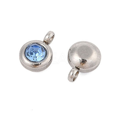 Trendy Original Color 304 Stainless Steel Faceted Grade A Rhinestone Flat Round Charms Pendants RB-N030-01I-1