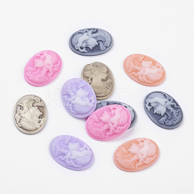 Mixed Color Royal Lady Portrait Resin Cameos Oval Cabochons for Antique Finger Ring Making X-CRES-C0035-M-1