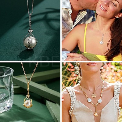 2Pcs 2 Colors Brass Pearl Cage Pendant Mounting KK-CJ0002-15-1