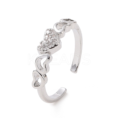 Clear Cubic Zirconia Heart Open Cuff Ring RJEW-E072-22P-1