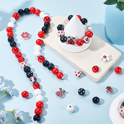Painted Natural Wood Beads Sets WOOD-SP0001-16-1