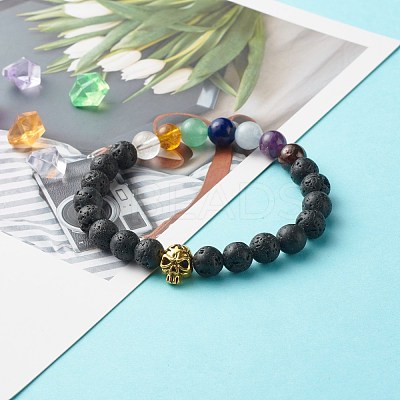 Natural Lava Rock Stretch Bracelet for Women Men BJEW-JB06831-1