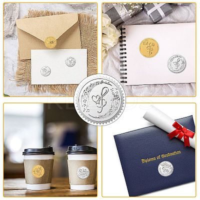 Round Plastic Silver Foil Embossed Picture Stickers DIY-WH0503-009-1