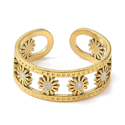 304 Stainless Steel Enamel Open Cuff Rings for Women RJEW-F166-17G-02-1