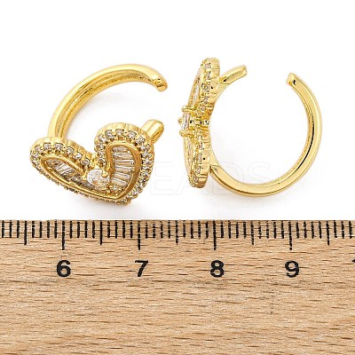 Heart Brass Micro Pave Clear Cubic Zirconia Cuff Earrings EJEW-H158-21G-1