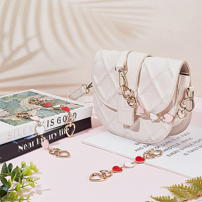 4Pcs 2 Colors Alloy Enamel Heart Link Purse Strap Extenders PURS-CP0001-01-1
