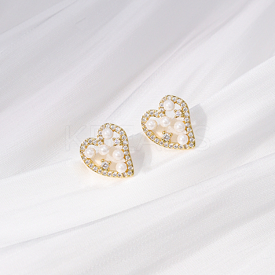 Heart Brass Clear Cubic Zirconia Stud Earrings ZD0180-1