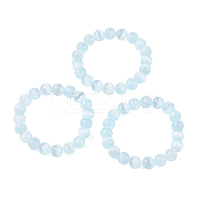 Round Natural Selenite Beaded Stretch Bracelets BJEW-L694-002B-01-1