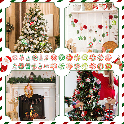 Christmas Wooden Pendant Decorations and Paper Flag Banners AJEW-NB0006-09-1