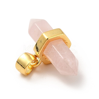 Natural Rose Quartz Double Terminal Pointed Pendants G-P481-01G-04-1