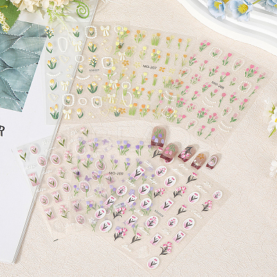 6 Sheets 6 Styles Tulip Pattern Self Adhesive PET Nail Art Stickers Decals MRMJ-SP0001-20-1