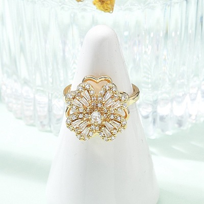 Clover Rotatable Open Cuff Rings for Women RJEW-R007-02G-1