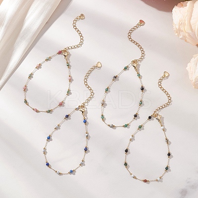 Handmade Mixed Stone Beads & 316 Stainless Steel Round Link Chains Bracelets BJEW-JB13340-1