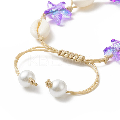 Natural Cowrie Shell & Glass Starfish Braided Bead Bracelet for Women BJEW-JB09943-1