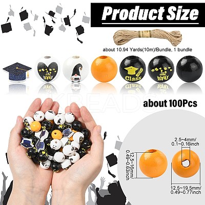 Graduation Season Theme DIY Round Natural Wood Beads & Jute Cord Pendant Making Kits DIY-CJ0002-71-1