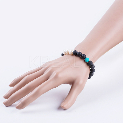 Natural Lava Rock Stretch Bracelets BJEW-JB03641-01-1