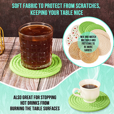 8Pcs 4 Styles Rattan & Cotton Mat AJEW-MB0001-02-1