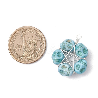 Halloween Dyed Synthetic Turquoise Skull Beaded Pendants PALLOY-TA00297-05-1