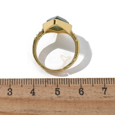 Rhombus Natural Green Aventurine Finger Rings RJEW-B113-01G-03-1